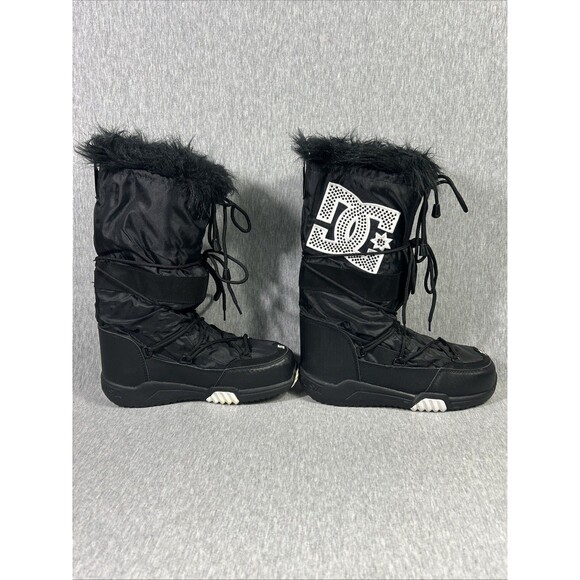 DC Chalet RARE  FAUX FUR SNOW BOOTS Black SIZE Large US Size 9 Great Condition - Picture 4 of 16